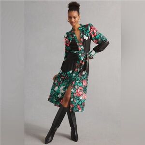 Black Floral Anthropologie Midi Shirt Dress